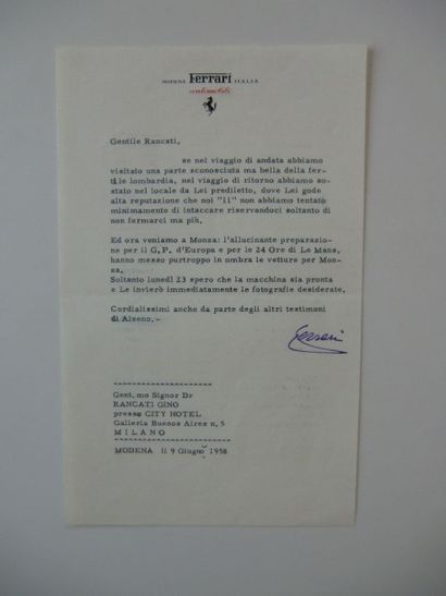 null 1 Lettre de 1958 signée par Enzo Ferrari 