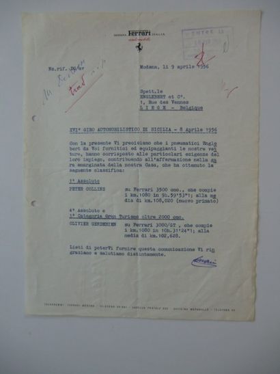 null 1 Lettre de 1956 de Enzo Ferrari à Englebert avec sa traduction en Français