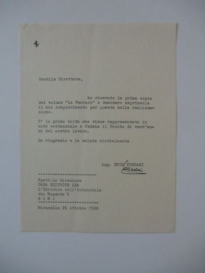 null 1 Lettre de 1966, signée Enzo Ferrari 