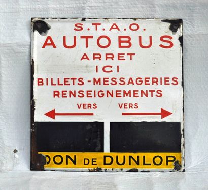  DUNLOP . Plaque en fonte émaillée: Arrêt Autobus, vers 1930/1950 (dans l'état) ...