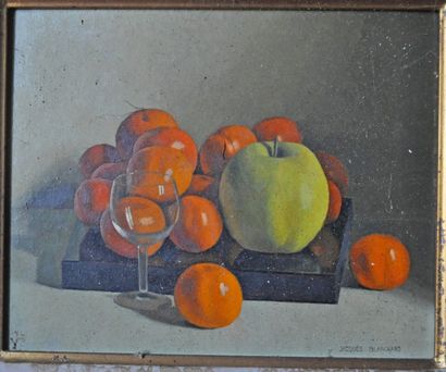 J. BLANCHARD Jacques BLANCHARD (1912-1992) Nature morte aux fruits. (2) Huiles sur...