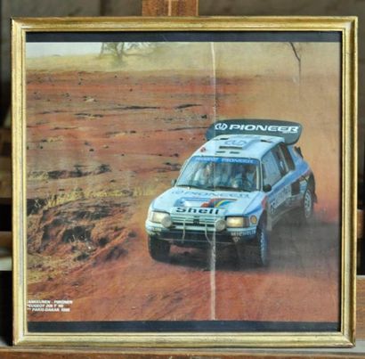 null Peugeot 205 T 16, 1er au Paris Dakar 1988, Kankkunen. Poster encadré. 32x33...
