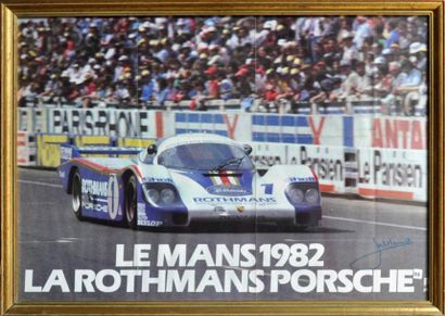 null Porsche 956 Rothmans. 1er. Le Mans 1982, signé J. ICKX. Poster encadré. 50x...