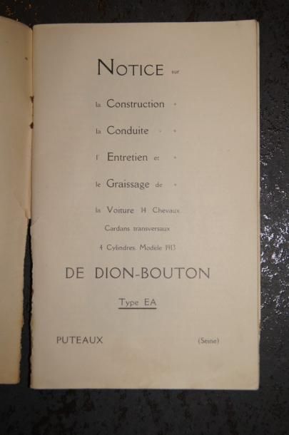 De Dion-Bouton DE DION-BOUTON. Notice sur la construction, la conduite, l'entretien...