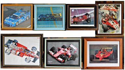 FERRARI Lot de 7 posters encadrés: Ferrari F40 Pilot N° 34, Le Mans 1995, 40x50cm...