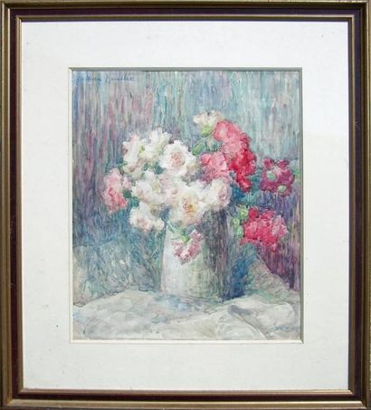 Marie Thérèse DETHAN ROULLET (1870-1945) Vase de fleurs. Aquarelle, signée à gauche,...