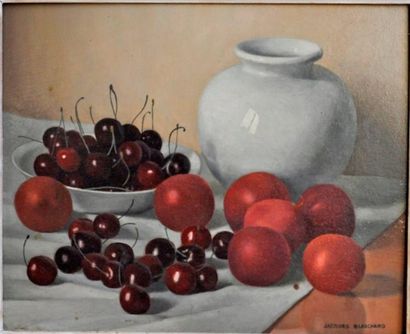 Jacques BLANCHARD (1912-1992) Nature morte aux fruits. Huiles sur isorel signées,...
