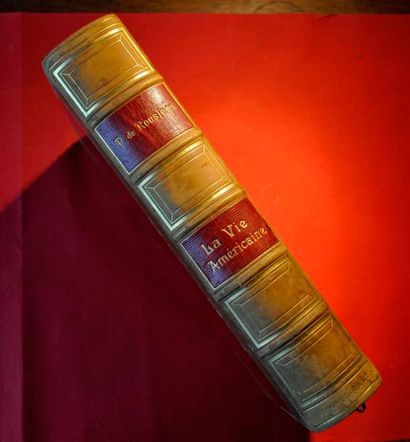 Paul de ROUSIERS. La Vie Américaine. 1 volume in 4. 1/2 basane beige, tranche dorée....