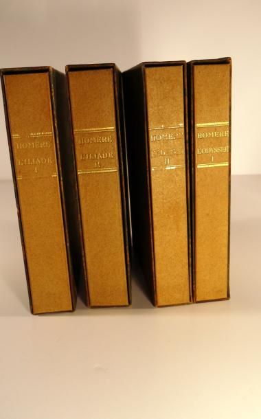 HOMERE Quatre volumes (2x2 tomes), exemplaires sur vélin de chiffon et numérotés...