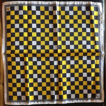 null Pochette damier jaune en twill de soie 33x33cm, état neuf