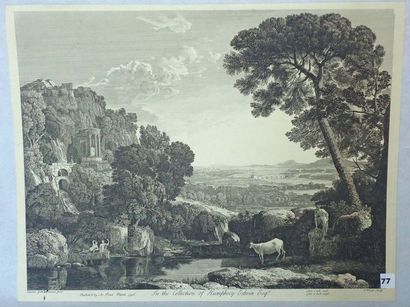 null Claudio GILLEE LORENESE (D'après) Gravure de 1746. Paysage aux ruines et temple....