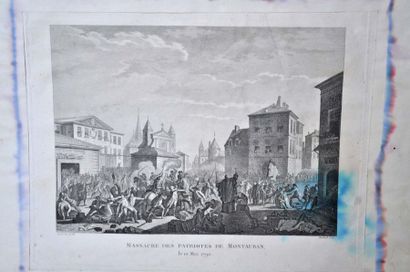 null PRIEUR (D'après) Montauban, massacre des patriotes 1790. Gravure 28x45cm (m...