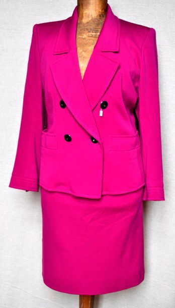 Yves Saint LAURENT Ensemble jupe en coton, couleur fuchsia (petite tâche) T. 40