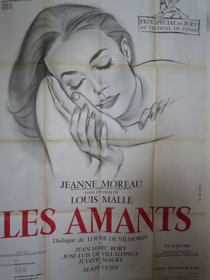  "LES AMANTS" (1958) de Louis Malle avec Jeanne Moreau. Affiche 1,20 x 1,60. Dessin...