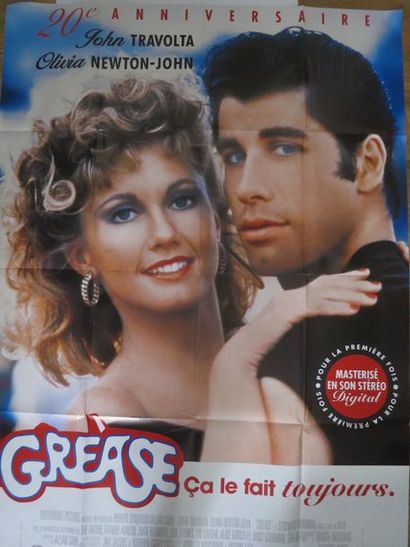 null "GREASE" de Randal keiser avec John Travolta, Olivia Newton-John Affiche 1,20...