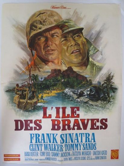 null "L’ILE DES BRAVES" de et, avec Frank Sinatra. Affichette 0,60 x 0,80. Dessin...