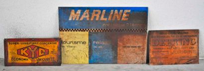Lot de 3 plaques en tôle: Essence Marline,...