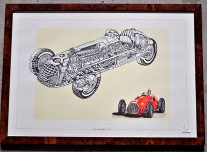 null Lot de 7 pièces encadrées, Formules 1 Ferrari années 1940/1950 (37x52cm)