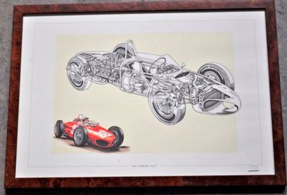 null Lot de 5 pièces encadrées, Formules 1 Ferrari années 1960 (37x52cm)