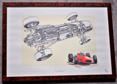 null Lot de 5 pièces encadrées, Formules 1 Ferrari années 1960 (37x52cm)