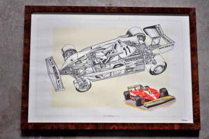 null Lot de 7 pièces encadrées, Formules 1 Ferrari années 1970 (37x52cm)