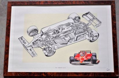 null Lot de 5 pièces encadrées, Formules 1 Ferrari années 1980 (37x52cm)