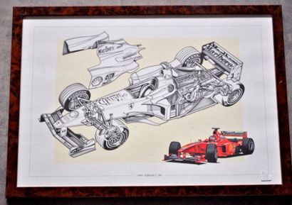  Lot de 5 pièces encadrées, Formules 1 Ferrari années 1990 (37x52cm)