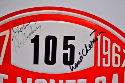 Johnny HALLYDAY Plaque de course N° 105 Rallye de Monte Carlo 1967 en métal, signée...