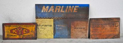 Lot de 3 plaques en tôle: Essence Marline,...