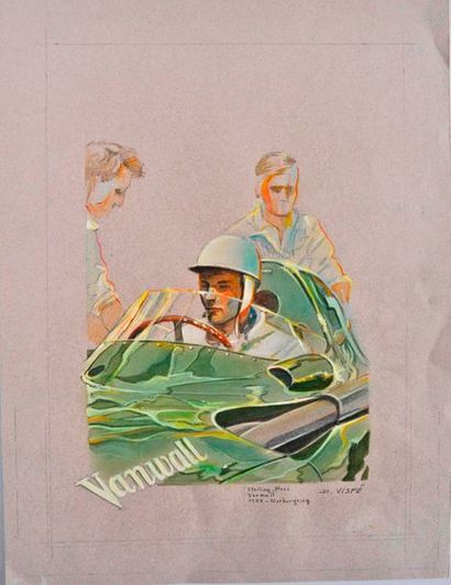 null VISPE. Stirling Moss sur Varwall à Nürburgring (42x32cm)