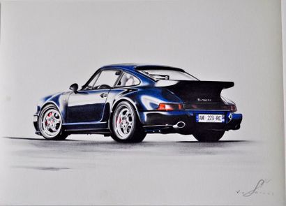 Yan DANES Porsche Turbo, tirage 4/15, signé et contre signé (20x30cm)