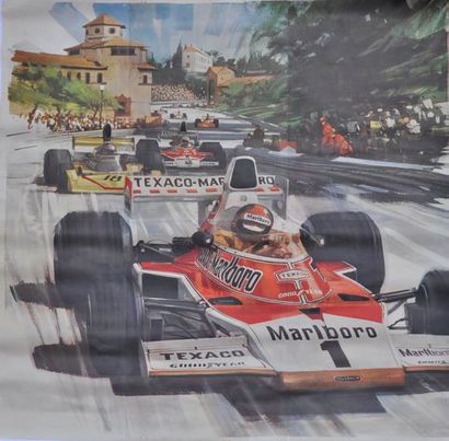 MICHEL TURNER Grand Prix Formule 1 de Barcelone 1975. Affiche entoilée, 297 x 281...