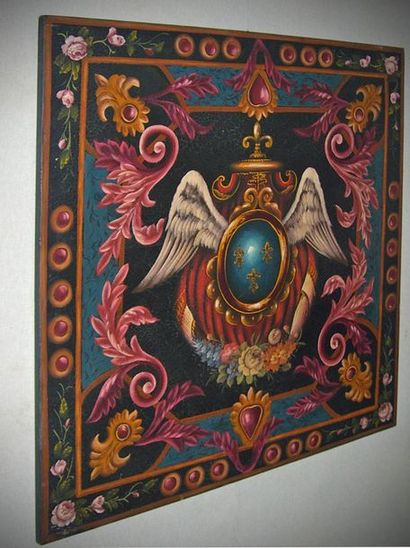 Ecole française. Emblèmes royaux. Panneau décoratif, 110x110cm