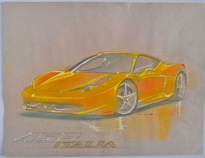 null VISPE. Ferrari 458 Italia, aquarelle et gouache, signée en bas à droite (32...