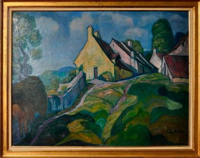 null André MAIRE (1898-1984) Rue du village. Huile sur carton, signée en bas à droite,...