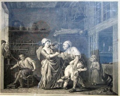 null BOUNIEU. La bouteille cassée. Gravure d'après le tableau original. XVIII°. 42...