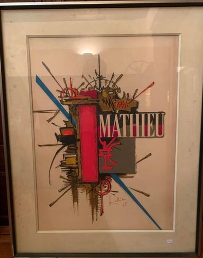  Georges Mathieu. Composition. Estampe. 63 x 45 cm. Gazette Drouot