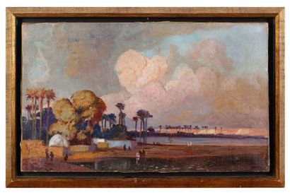  Jean-Louis PAGUENAUD (1876-1952) Les bords du Nil Huile sur toile 41 x 68 cm Gazette Drouot