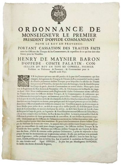 1669. PROVENCE . Ordonnance De Monseigneur...