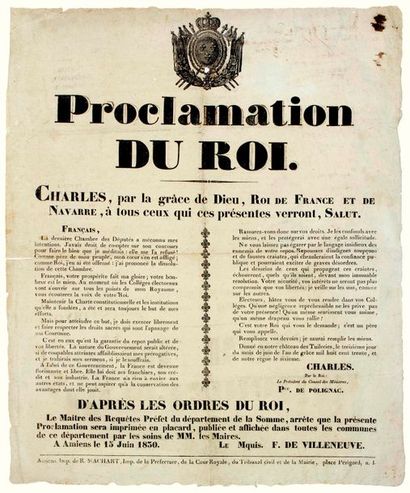 null 1830. SOMME. « Proclamation de CHARLES X, Roi de France et de Navarre, Donné...