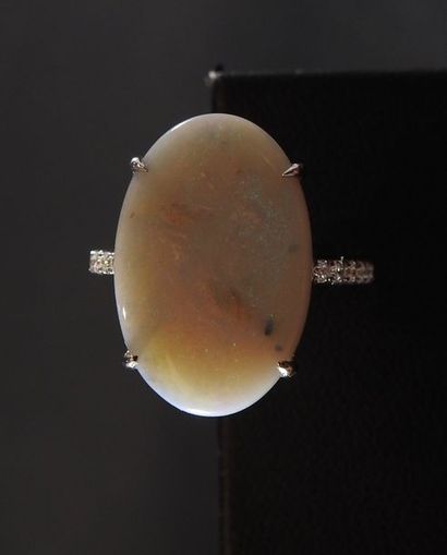 null Bague en or gris, 750 MM, ornée d'une opale pesant 2,50 carats environ entre...