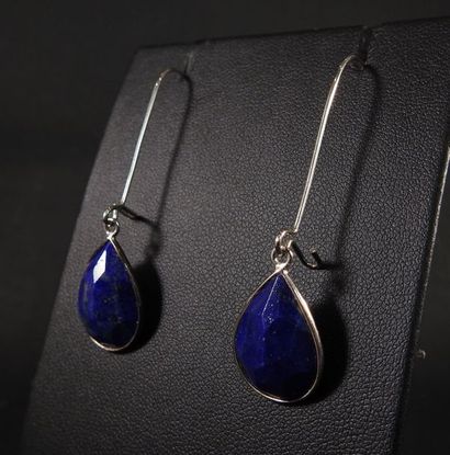 null Pendants d'oreilles en , argent 925 MM, rhodié, chacun portant un lapis lazuli...