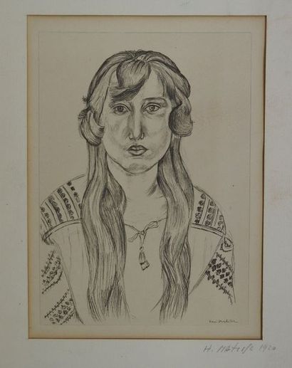 null Gravure représentant une jeune femme. Porte la mention « H. Matisse, 1920 »....
