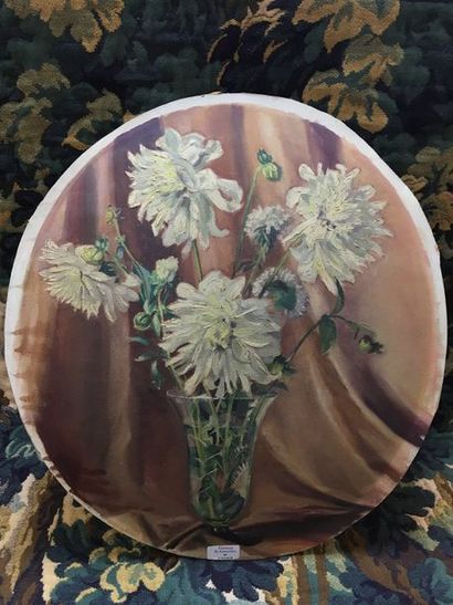 null L.P. Regent (XIX) « Bouquet de fleurs dans un vase » Ovale. H/Carton 56 x 47...