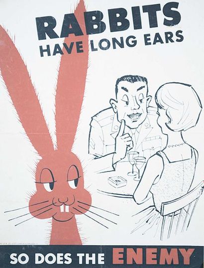 null Deux affiches en anglais : « «Rabbits Have Long Ears.» 53 × 41 cm