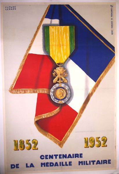 null Affiche entoilée « Centenaire de la médaille militaire 1852-1952 » illustrée...