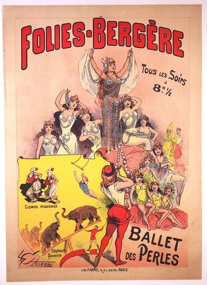 null Affiche entoilée d’Alfred Choubrac (1853-1902) "Folies Bergère, Ballet des Perles »...