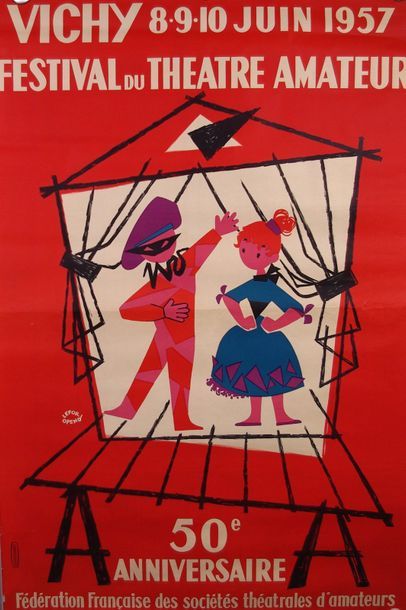null Affiche « Vichy, 1957. Festival du théâtre amateur’ 120 x 80 cm. Illust. par...
