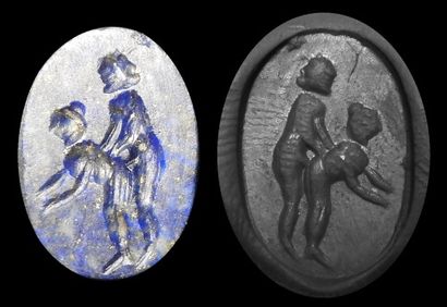 null Intaille gravée d'une scène érotique.Lapis lazuli.Art romain.Circa II-IIIès...