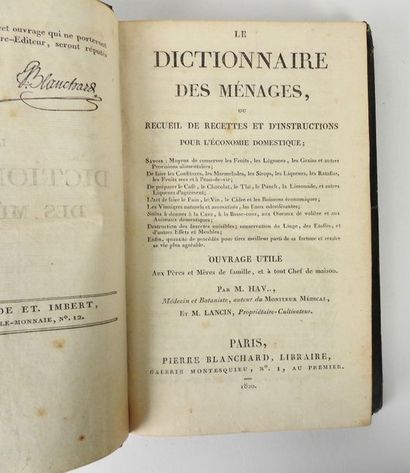 null HAVET et LANCIN. Le Dictionnaire des Me?nages, ou recueil de recettes et d’instructions......
